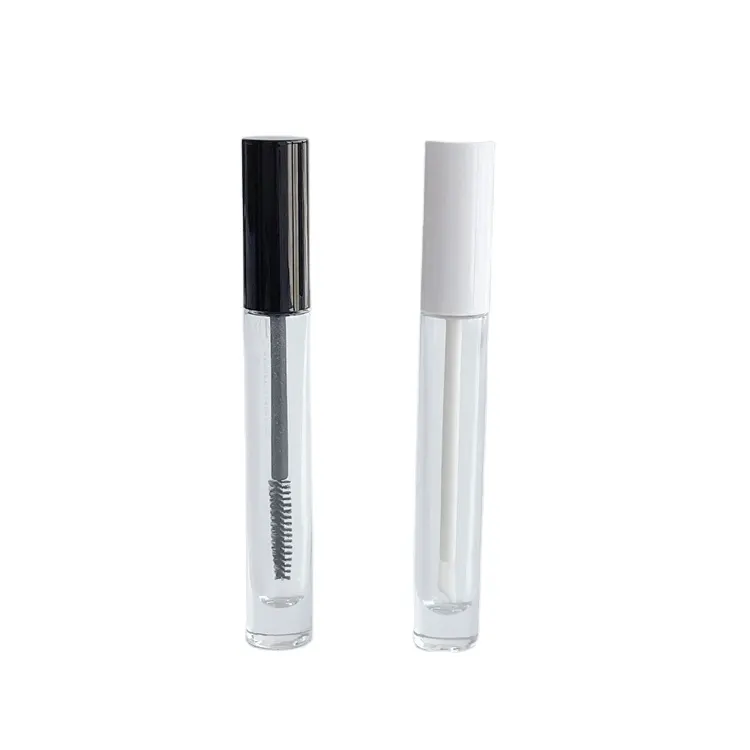 Lusso 8ml 10ml nuovo Design cilindro tondo in vetro Mascara contenitore lucidalabbra tubo bottiglia con pennello tappo di lusso cosmetico Packaging