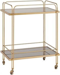Kitchen Furniture Drinks <b>Serving</b> <b>Trolley</b> Cart 2 Tiers <b>Trolley</b> Wooden Cart Golden Metal Bar Cart With Wine Rack Beverage Service - Product Image 3