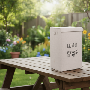 Caja de almacenamiento grande de imitación de lino con tapa para organizar la ropa sucia - Product Image 3