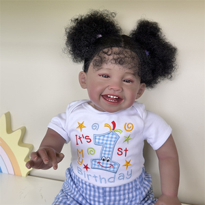 NPK – poupée d'art à collectionner Happy Baby, 24 pouces, peau marron foncé, Reborn, poupée fille, poupées afro-américaines - Product Image 1