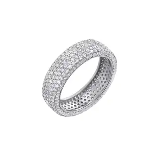 Wholesale Wedding Ring Full Pave Zirconia Diamond 925 Silver White Gold Plated Hoop Round Rings For Men Women