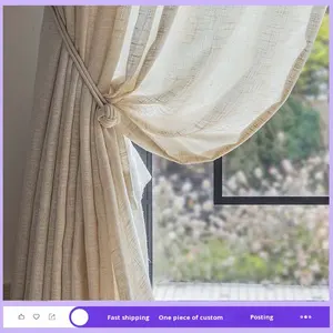ผ้าม่านโปร่งแสงลินินสั่งทำขายส่ง แบบร้อยราว ป้องกันแสง สไตล์มินิมอลแบบญี่ปุ่น สีนมชา ผ้าหนาสำหรับกั้นหน้าต่าง - Product Image 3