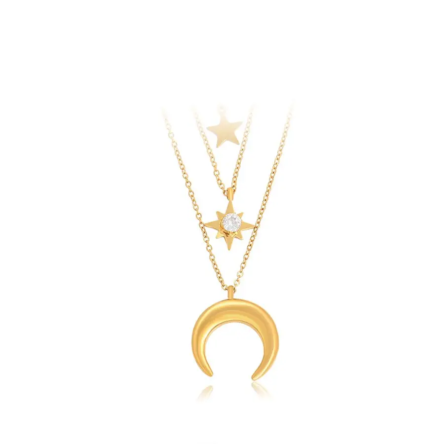 A00903311 Xuping gioielli delicati ed eleganti luna stella intarsiata diamante 24K ciondolo in oro catena pila collana in acciaio inossidabile