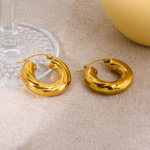 Pendientes de Aro Trenzados, Chapados en Oro de 18k, Acero Inoxidable, Forma Geométrica, Joyería de Moda - Product Image 3