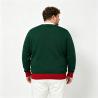 Pull cardigan en tricot vert pour homme, col en V simple, brodé motif sapin de Noël, ODM OEM