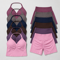 Damen Yoga Zweiteiler 2026 Neuer Stil Neckholder-Top Hochgeschnittene Scrunch-Shorts für Fitness Workout Tanz Gym mit Eigenem Logo