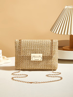 Sac à main en paille tissée pour femme, couleur unie, sac à main tendance, fermeture à loquet, motif géométrique, sac à bandoulière tissé à la main pour femmes