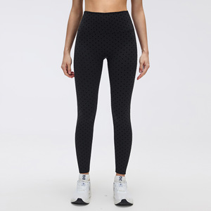 Completo Sportivo da Donna con Stampa a Pois Nera, Leggings e Giacca con Colletto Alto e Cerniera Dorata, Vestibilità <span class=keywords><strong>Slim</strong></span>, Abbigliamento da Palestra di Marca - Product Image 5