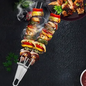 Brochetas Personalizadas con Logotipo <span class=keywords><strong>para</strong></span> Asar, Brochetas Planas de Acero Inoxidable de Doble Punta con Barra de Empuje, Palitos <span class=keywords><strong>para</strong></span> Brochetas - Product Image 3