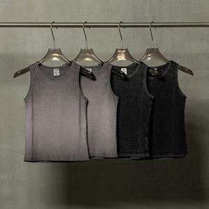 Fabricantes sin mangas de lavado ácido Vintage de verano informal con logotipo personalizado de peso pesado de alta calidad Moda callejera Mangas cortas para hombre - Product Image 3