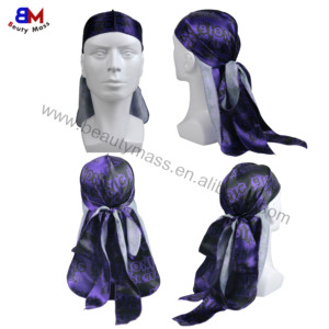 Meilleures ventes Bandana en satin <span class=keywords><strong>Durag</strong></span> extra long à nouer personnalisé Wraps de tête ondulée Durags soyeux avec logo imprimé pour hommes - Product Image 3
