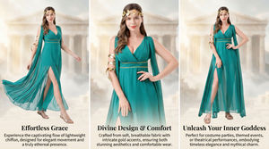 Vestido Largo de Fantasía Europeo y Americano, Estilo Diosa, Verde Oscuro, Chifón, Abertura Alta, Disfraz Elegante para Juego de Roles - Product Image 6