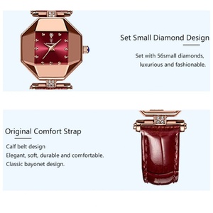 POEDAGAR Women Watches Fashion Square Diamond Wine Red Leather Quartz Watch Luxury Rose Gold Waterproof Ladies Wristwatch Gift - Product Image 4