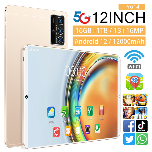 Hot New 2025 Mini Pad Tablet PC with 16GB RAM 1TB ROM Dual SIM 12 Inch Display and 4G/5G Network Mobile Phone Cellphones