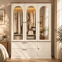 Armoire avec miroir et éclairage à capteur, portes modernes en MDF écologique, 2 tiroirs, tringles de suspension, 4 étagères réglables, pour la maison