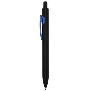 Bolígrafo promocional de metal pulido negro satinado y azul con cuerpo de acero y piezas de plástico, punta de plumas. - Product Image 2