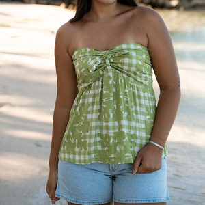 Factory-made beach print knotted strapless top and short <b>set</b> high-quality rayon Hawaiian shorts <b>set</b> - Product Image 4