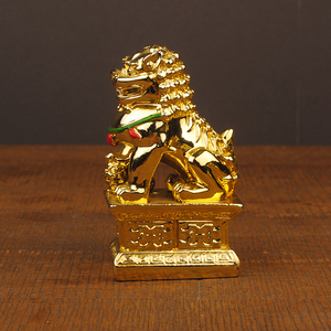 Set di Statuette di Leoni Guardiani Foo in Oro 24k <span class=keywords><strong>per</strong></span> Feng Shui Domestico, <span class=keywords><strong>Statua</strong></span> di Cane Fu Dorata - Product Image 5