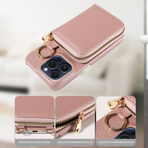 Pochette de téléphone tendance en cuir PU avec bandoulière, pochette à cartes intégrée, béquille et protection intégrale antichoc pour <span class=keywords><strong>iPhone</strong></span> 17 - Product Image 4