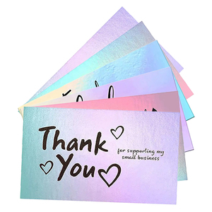 Cartes de remerciement personnalisées avec logo holographique en forme de <span class=keywords><strong>cœur</strong></span>, livraison rapide, pour cartes de shopping avec logo, étiquette d'emballage - Product Image 1