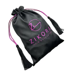 Luxury Satin Hair Extensions Packaging Bag For Hair Bundles And Wigs Silk Satin Hair Extensions Storage Bag With Tassel