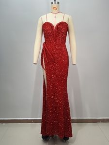 ED2056 Kimshein Abiti di Lusso <span class=keywords><strong>da</strong></span> Donna Rosso Sexy Senza Spalline Senza Maniche <span class=keywords><strong>con</strong></span> <span class=keywords><strong>Spacco</strong></span> Alto e Paillettes <span class=keywords><strong>da</strong></span> Ballo Casual <span class=keywords><strong>da</strong></span> <span class=keywords><strong>Sera</strong></span> - Product Image 2