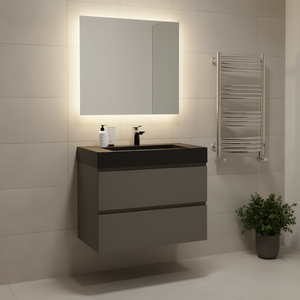 Mueble de Baño Moderno de 30 Pulgadas, Diseño Flotante Montado en la Pared, Gran Espacio de Almacenamiento, Lavabo de Cerámica Negra con Acabado Mate - Product Image 2