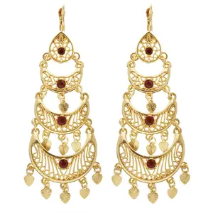 Vintage Arabian Dubai Tassel Metal Earrings Drop Shaped Female Wedding Party Crystal Alloy Jewelry Earring