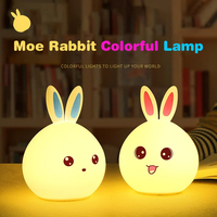 Veilleuse LED rechargeable Lapin mignon Lumière colorée Clap Lamp Pat Lamp Night Feeding Baby Bedroom and Kid's Christmas Gift