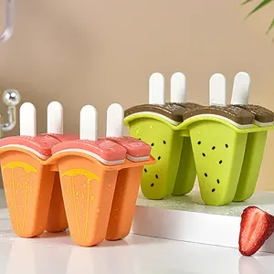 4-teiliges Eiscreme-Formular Karikatur-Wassermelonen-Formular für Eis am Stiel mit Griff für Saft Milch Kinder DIY-Eis am Stiel-Formenhersteller