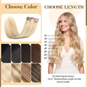 Extensioni di capelli umani biondi platino a doppia trama, lisce e setose, con clip, per donna - Product Image 6