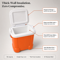 Glacière portable carrée en PE de 15 L, orange vif, de haute qualité, pour camping et pêche – Vente en gros