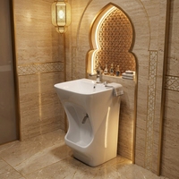 Lavabo de Wudu autoportant double à deux niveaux en céramique et porcelaine, avec fonction de lavage des pieds