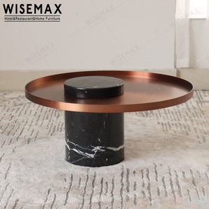WISEMAX, mesa de centro redonda de diseño superior de Metal de acero inoxidable barato, Base de mármol blanco moderno, mesa auxiliar para sala de estar a la venta - Product Image 6