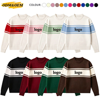 Pull en coton rayé style preppy BQ personnalisé OEM ODM, pull en tricot jacquard à col rond pour femme, pull en tricot pour le golf et le rugby