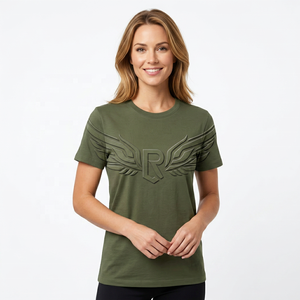 T-shirt en coton à manches courtes vert olive pour homme, coupe classique, col rond, couleur unie, jersey tricoté, décontracté - Product Image 4