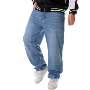 Pantalones vaqueros holgados de talla grande para hombre, vaqueros de algodón de Hip Hop de pierna recta, ajuste oscuro, a la moda, 2021