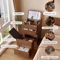 Station de maquillage US en stock avec siège intégré, miroir éclairé, tout-en-un, couvercle à charnière, cadre en bois, pour chambre à coucher, vente en gros SZT029