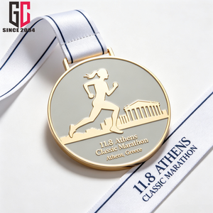 Médaille de marathon personnalisée en usine, plaquée or, émail, récompense sportive avec ruban, médaille de course classique Athènes - Product Image 2