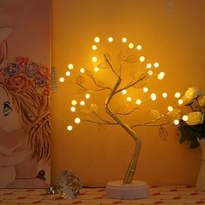 Lámpara de Mesa con Atmósfera Romántica, Centro de Mesa LED con Forma de Árbol Bonsái, Sensor Táctil, Cable de Cobre, con Hojas Doradas - Product Image 3