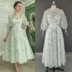 Vestido de noiva feminino, vestido de noite floral de noivado, festa de aniversário para mulheres, baile, fotos reais, verde, 15272