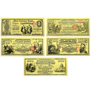 <span class=keywords><strong>Billete</strong></span> de Dólar Estadounidense de Estilo Vintage de 1863-1935, 24K en Oro, 5 Unidades Coleccionables Billetes Decorativos Históricos de Doble Cara de 15.5x6.5cm - Product Image 1