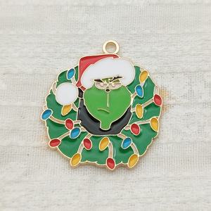 Breloque Pendentif Couronne de Noël Style Grinch en Émail avec Lumières Festives, Doré, pour Fabrication de Bijoux DIY, Accessoire Collier et Bracelet - Product Image 6