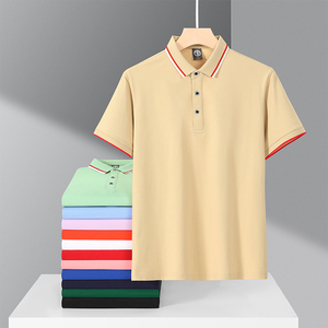 Polo à manches courtes bleu clair, couleur unie, respirant, en tissu Oxford, pour homme, tenue décontractée professionnelle - Product Image 1