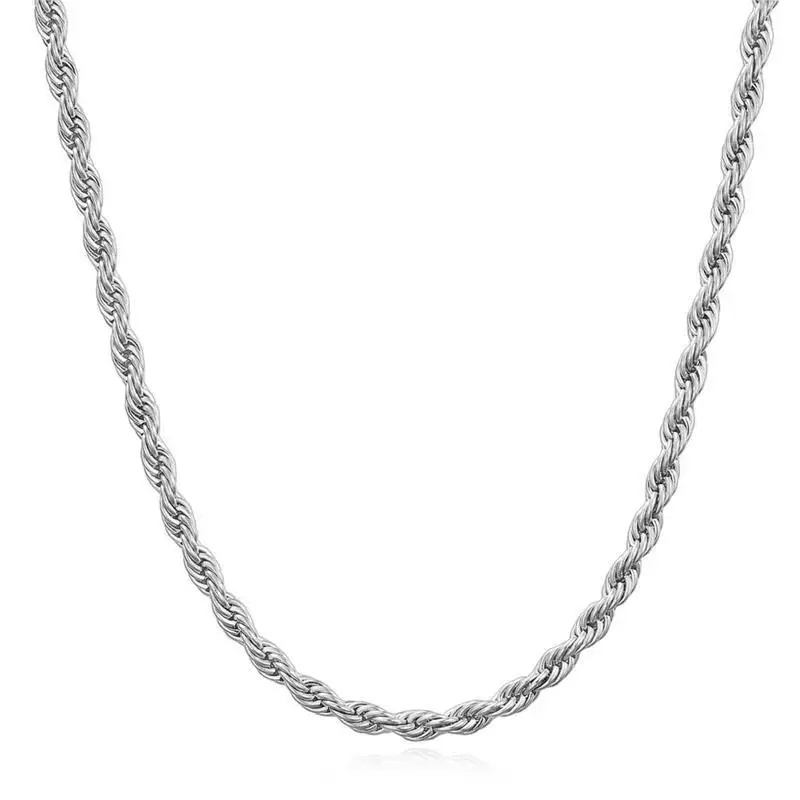 2mm 2,8mm 3mm 3,8mm 6mm Trend Fabrik Großhandel Männer Frauen Weißgold plattiert 925 Sterling Silber Twisted Seil Kette Halskette