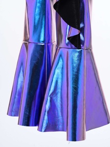 Combinaison de danse métallique à volants et bas évasé pour filles, à une épaule, manches évasées, pour gymnastique, jazz, patinage, tenue de compétition personnalisée - Product Image 5