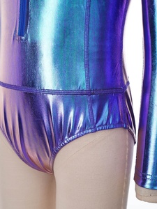 Maillot de Gimnasia Metálico para Niñas, Manga Larga, Cierre Frontal, Cuello Alto, para Competencia y Actuación, Hecho a Medida - Product Image 4