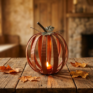 Lanterne Porte-Bougie Citrouille en Métal Décoration d'Automne Construction en Fer Durable avec Accents de Feuilles Lumière Chaude Pièce Maîtresse pour la Décoration Intérieure - Product Image 1
