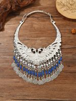 Nouveau collier ras du cou imposant style bohème antique, grand paon en alliage de zinc, multi-couches, strass et pampilles en forme de pièce de monnaie