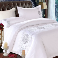 Parure de lit d'hôtel personnalisée en gros, 300 fils, 100 % coton, anti-boulochage, brodée, style traditionnel chinois, housse de couette, drap et taie d'oreiller